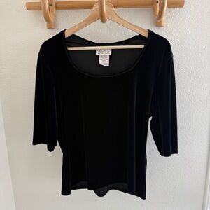 Vintage Black velvet top scoop neck 3/4 sleeves size L goth dark academia